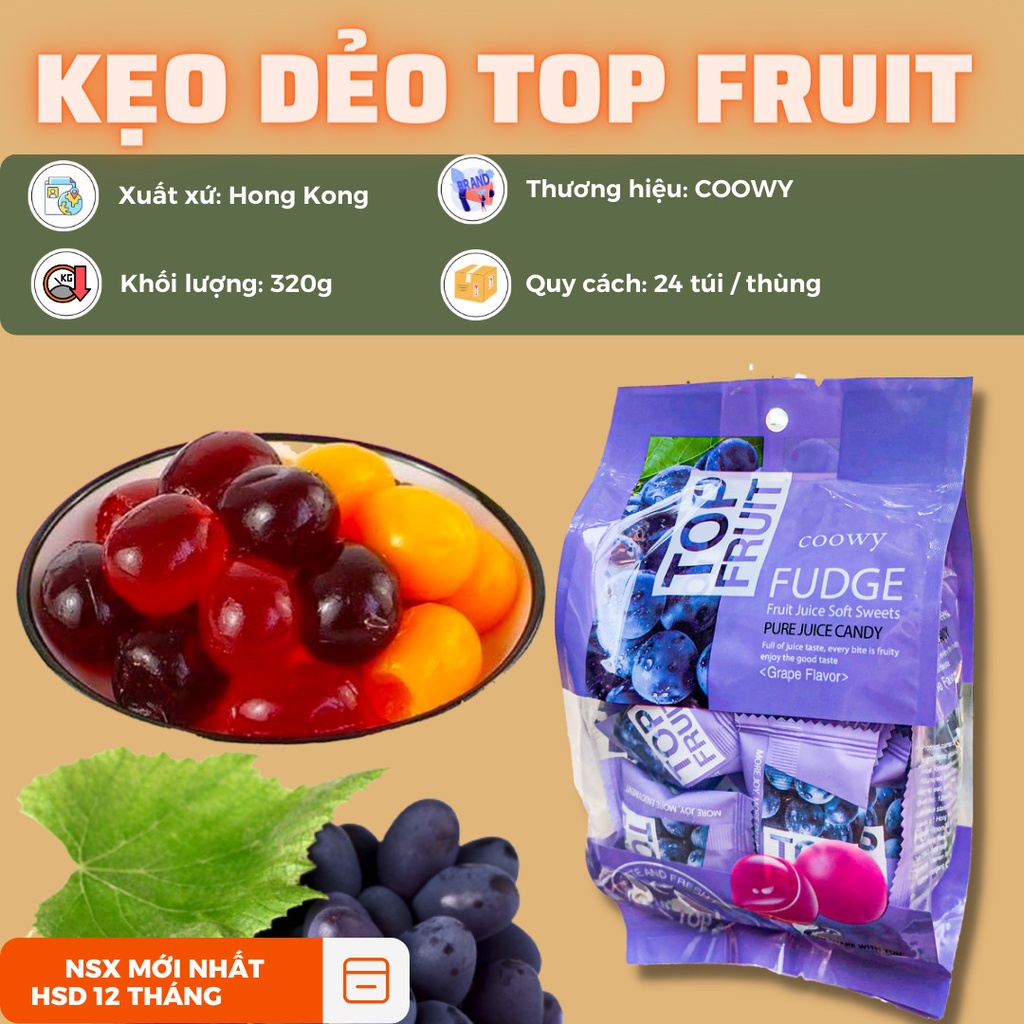 TOP NHO TÍM - Kẹo Top Fruit coowy vị nho màu tím 280gr