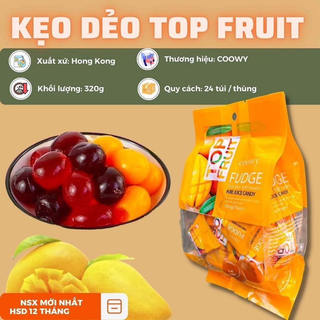 XOÀI - Kẹo Top Fruit coowy  vị xoài màu vàng 280gr