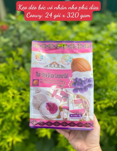 [CML00080-D6312] Nhân NHO - Kẹo viên phủ dừa nhân trái cây Coowy túi 320gr
