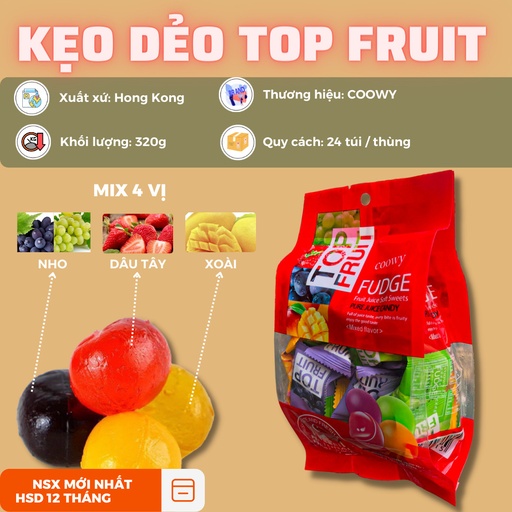 [CML00113] TOP MIX ĐỎ 280g - Kẹo Top Fruit coowy tổng hợp màu đỏ 280gr