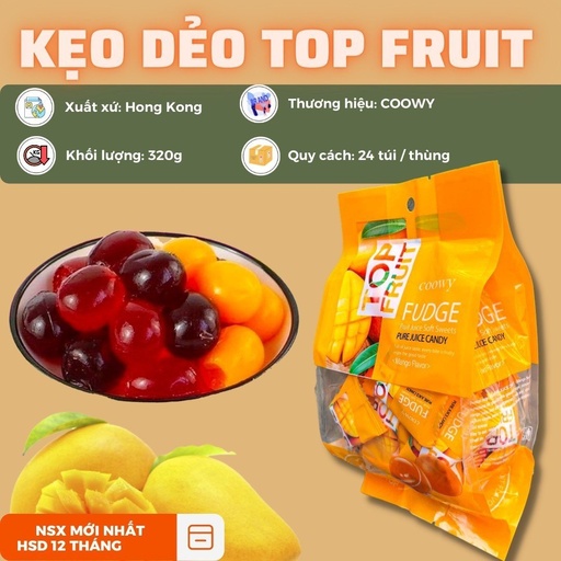 [CML00111] TOP XOÀI 280gr - Kẹo Top Fruit coowy  vị xoài màu vàng 280gr